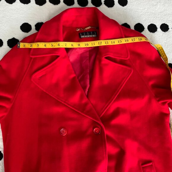 Vintage 90s Red Wool Cashmere Long Overcoat Double Breasted Belted Trench Coat - Picture 14 of 16